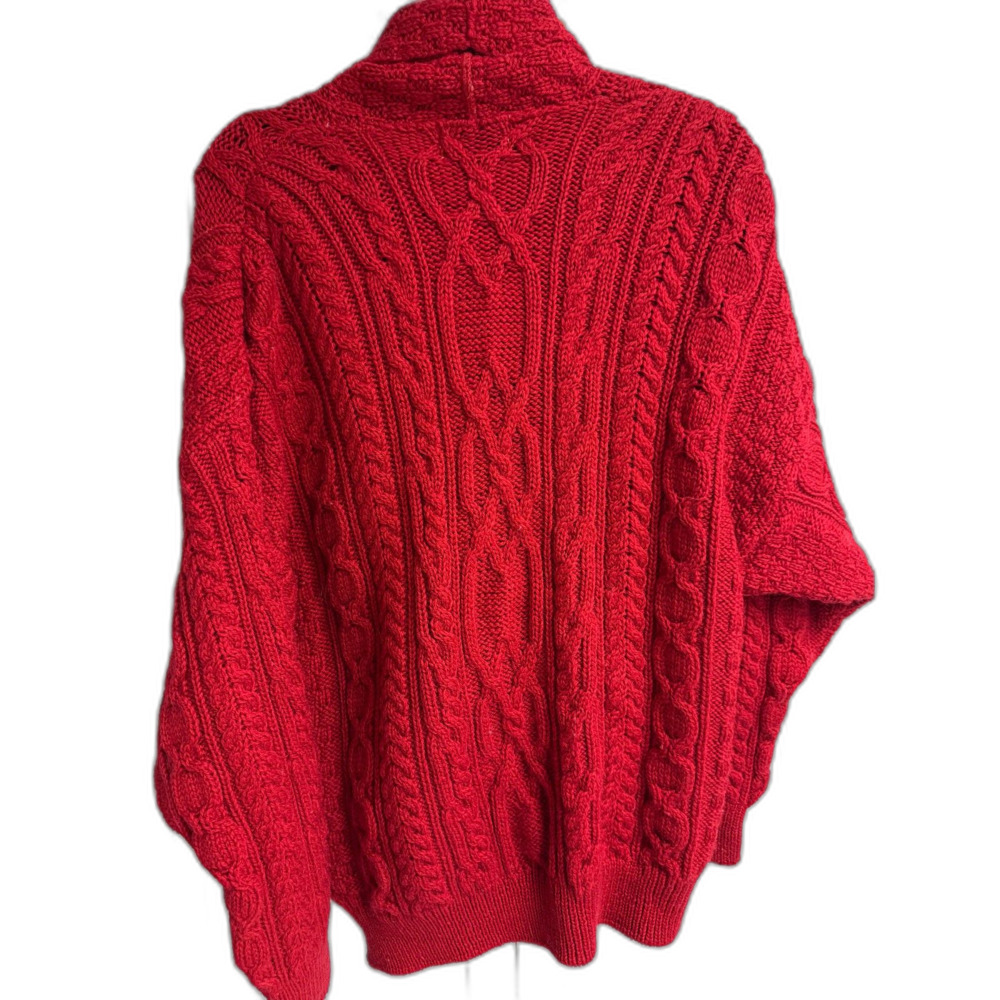 Aran Crafts Ireland 100% Wool Cable Knit Shawl Collar Cardigan – Red – Size XL - Picture 3 of 5